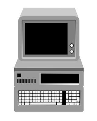 old computer with a keyboard and monitor on a white background