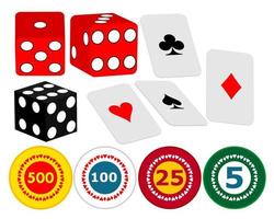 playing dice, cards and chips on a white background vector