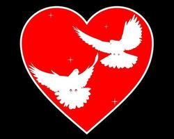 two doves in a heart shape on a black background vector