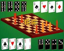 domino cards dice chess to play on a green background vector