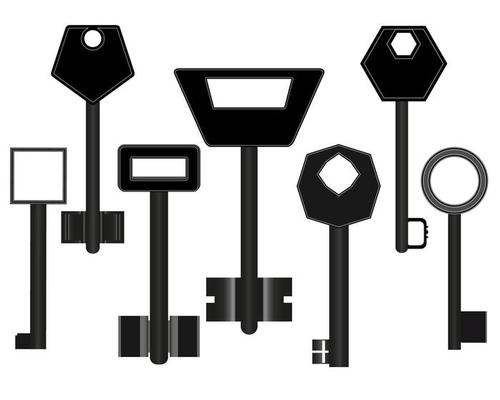 different keys to the doors on a white background