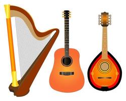 stringed instruments harp guitar Mandalina on white background vector