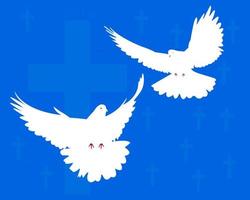 two doves and crosses on a blue background vector