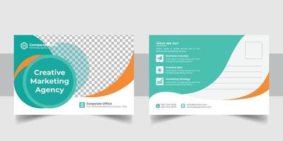 Corporate business postcard template design set with blue, yellow, red and green color. digital marketing agency postcard, business marketing postcard set, vector illustration