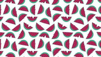 sommar konst bakgrund. animerad röd vattenmelon skiva mönster. färgrik kreativ dynamisk roligt minimal abstrakt textur. ljus saftig frukt rörelse. video