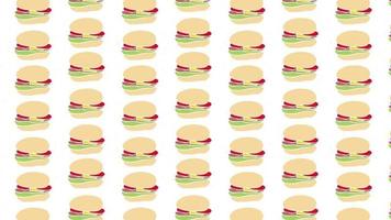 colorido fondo de arte conceptual de alimentos. dieta saludable. servicio de entrega de bocadillos. animación mínima de patrón de hamburguesa aislada en banner creativo blanco. video