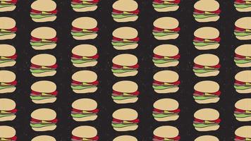 fundo de arte de conceito de comida colorida. dieta saudável. serviço de entrega de lanches. animação mínima de padrão de hambúrguer isolada no banner criativo branco. video