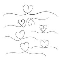 Lined heart one line illustration set vector art