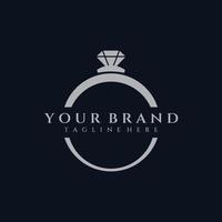 diseño de plantilla de logotipo abstracto de anillo de joyería con diamantes o gemas de lujo.aislado en fondo blanco y negro.el logotipo puede ser para marcas y signos de joyería. vector