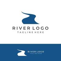 logotipos de ríos, arroyos, riberas y arroyos. logotipo del río con combinación de montañas y tierras de cultivo con plantilla de ilustración vectorial de diseño conceptual. vector