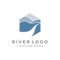 Logos of rivers, creeks, riverbanks and streams. River logo with combination of mountains and farmland with concept design vector illustration template.