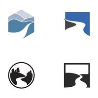 Logos of rivers, creeks, riverbanks and streams. River logo with combination of mountains and farmland with concept design vector illustration template.