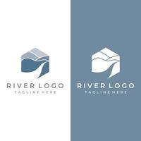 logotipos de ríos, arroyos, riberas y arroyos. logotipo del río con combinación de montañas y tierras de cultivo con plantilla de ilustración vectorial de diseño conceptual. vector