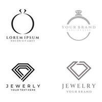 diseño de plantilla de logotipo abstracto de anillo de joyería con diamantes o gemas de lujo.aislado en fondo blanco y negro.el logotipo puede ser para marcas y signos de joyería. vector