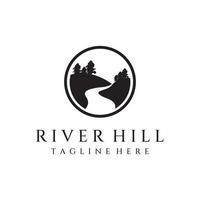 Logos of rivers, creeks, riverbanks and streams. River logo with combination of mountains and farmland with concept design vector illustration template.