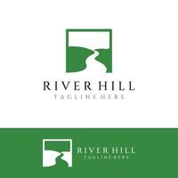 Logos of rivers, creeks, riverbanks and streams. River logo with combination of mountains and farmland with concept design vector illustration template.