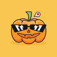 halloween pumpkin head cartoon with sunglasses cute vector illustration design