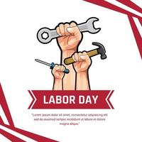 labor day celebration hand holding a hammer social media template design vector