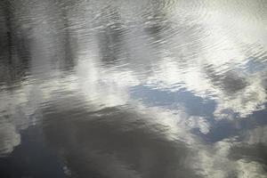Texture of water. Reflection of clouds in water. Ripples on lake. photo