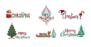 text merry christmas typhography set badge template greeting sticker vector