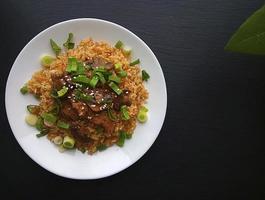 comida hecha en casa. arroz frito con cerdo foto