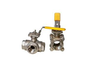 Ball valves made of stainless steel. Water valve isolated on white background. photo