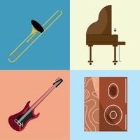 four musical instruments icons vector