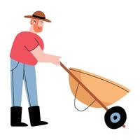 farmer working with wheelbarrow vector