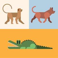 estilo de formas básicas de tres animales vector