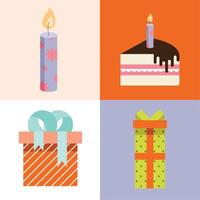 cuatro iconos de fiesta de cumpleaños vector