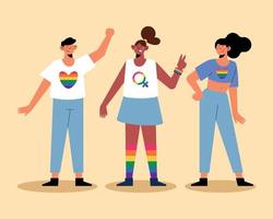 tres personas de la comunidad lgbtq vector