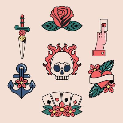 seven tattoo old school icons