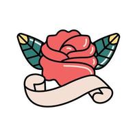 rose with ribbon tattoo vector