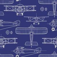 plano de avión vintage dibujado a mano. patrón sin costuras perfecto para el diseño textil, de papel pintado o de impresión. vector