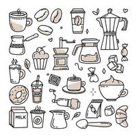 A set of elements for a coffee shop To use for posters banners postcards and packaging design Vector illustration in the style of hand drawn