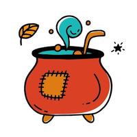 Cauldron with Potion Halloween concept Doodle style vector design illustration Isolated on white background