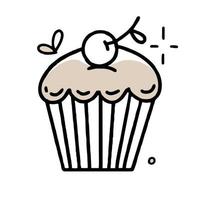 Cupcake doodle Clipart in black and beige Vector illustration in hand-drawn style