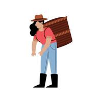 female farmer lifting basket vector