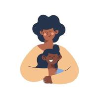 afro mother hugging daughter vector