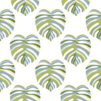 Monstera leaf tropical seamless pattern. palm leaves endless background. Botanical wallpaper. vector