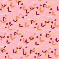 Hand drawn berry elements with leaves seamless pattern. Doodle botanical plants wallpape. vector