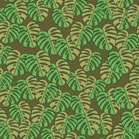 Outline monstera silhouettes seamless pattern. Palm leaves endless background. Botanical wallpaper. vector