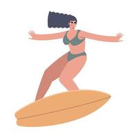 mujer surf personaje vector