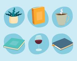 six book day icons vector