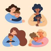 four mothers and kids vector