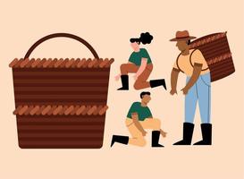 three farmers with basket vector