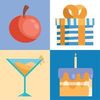 cuatro iconos de celebración de cumpleaños vector