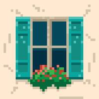 ventana pixelada con flores vector