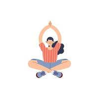 young woman doing lotus position vector