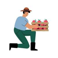 farmer man with tomatoes vector